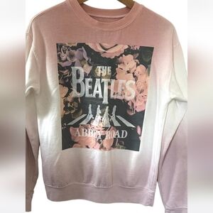 The Beatles Ombre Floral Crew Neck Sweater - Pink and White